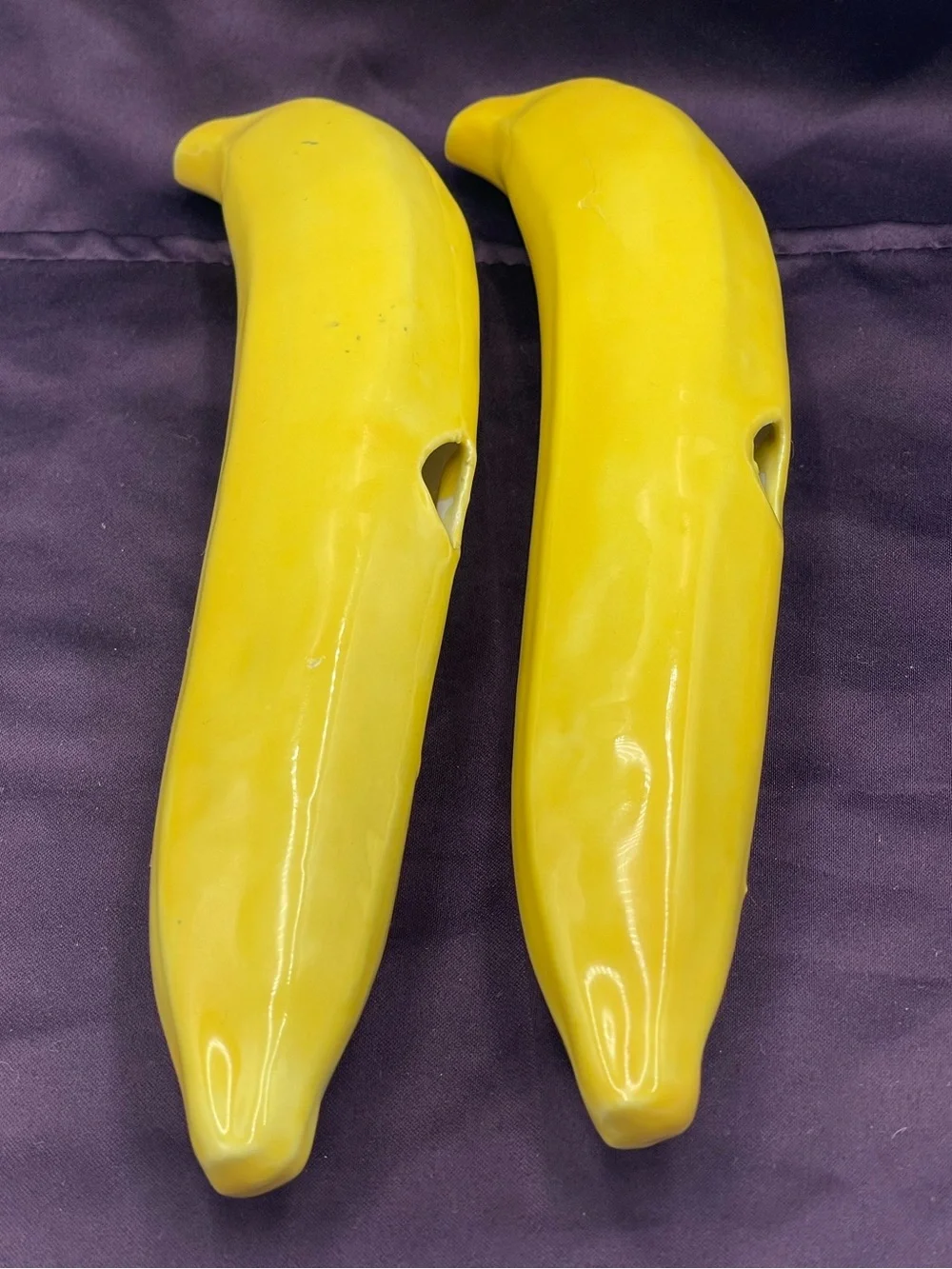 Mid Century Modern Murano Style Handblown Art Glass: 2 Faux Fruit Yellow Bananas